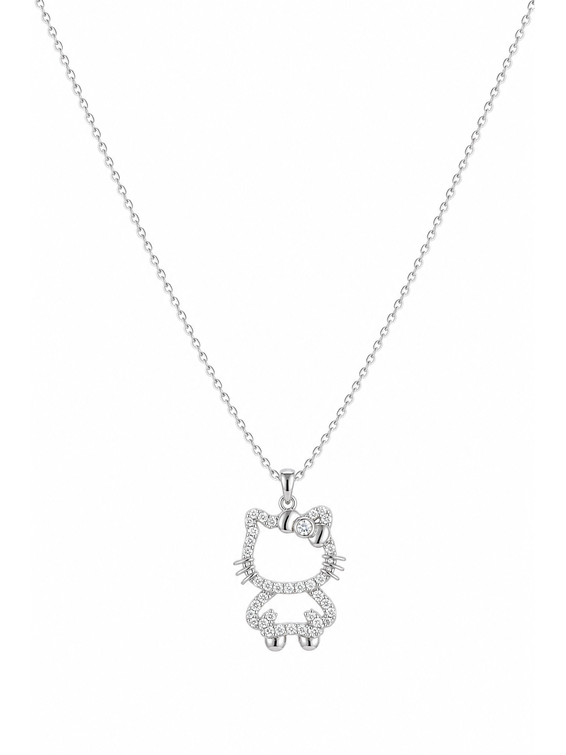Rhodium Plated Silver Cat Pendant Necklace 1