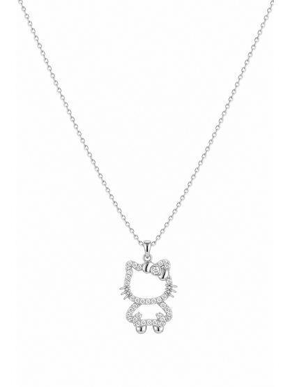 Rhodium Plated Silver Cat Pendant Necklace 1
