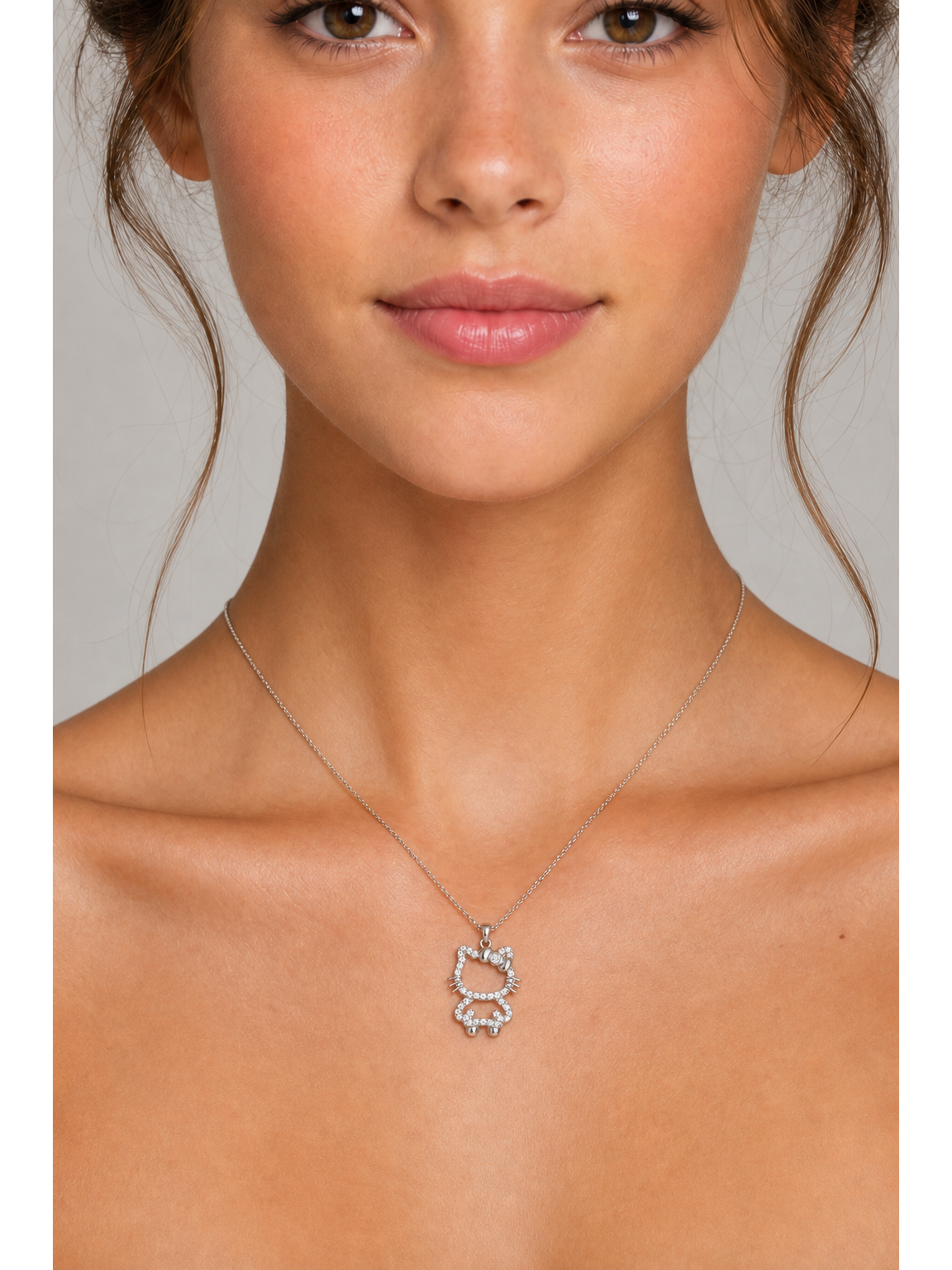 Rhodium Plated Silver Cat Pendant Necklace 3