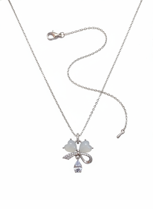 Rhodium Plated Silver Clover Pendant Necklace 1