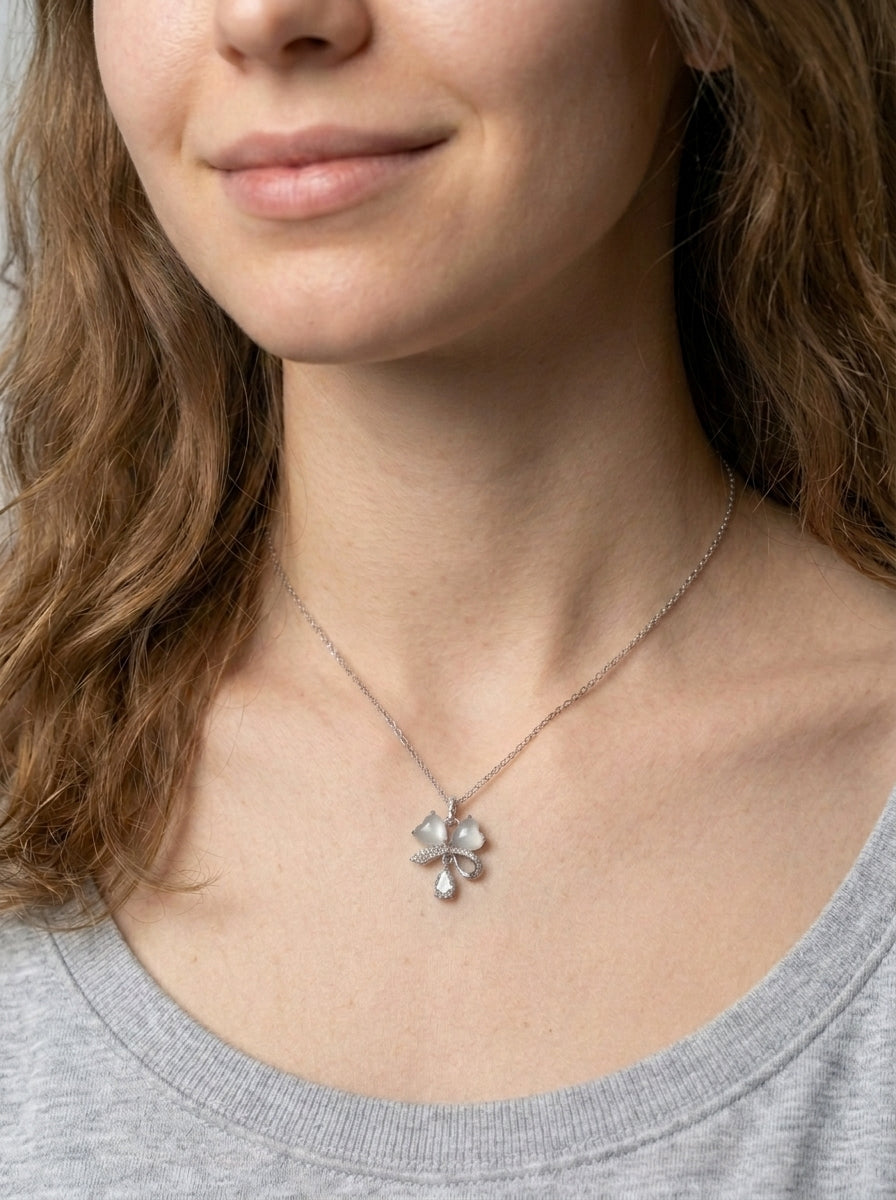 Rhodium Plated Silver Clover Pendant Necklace 3