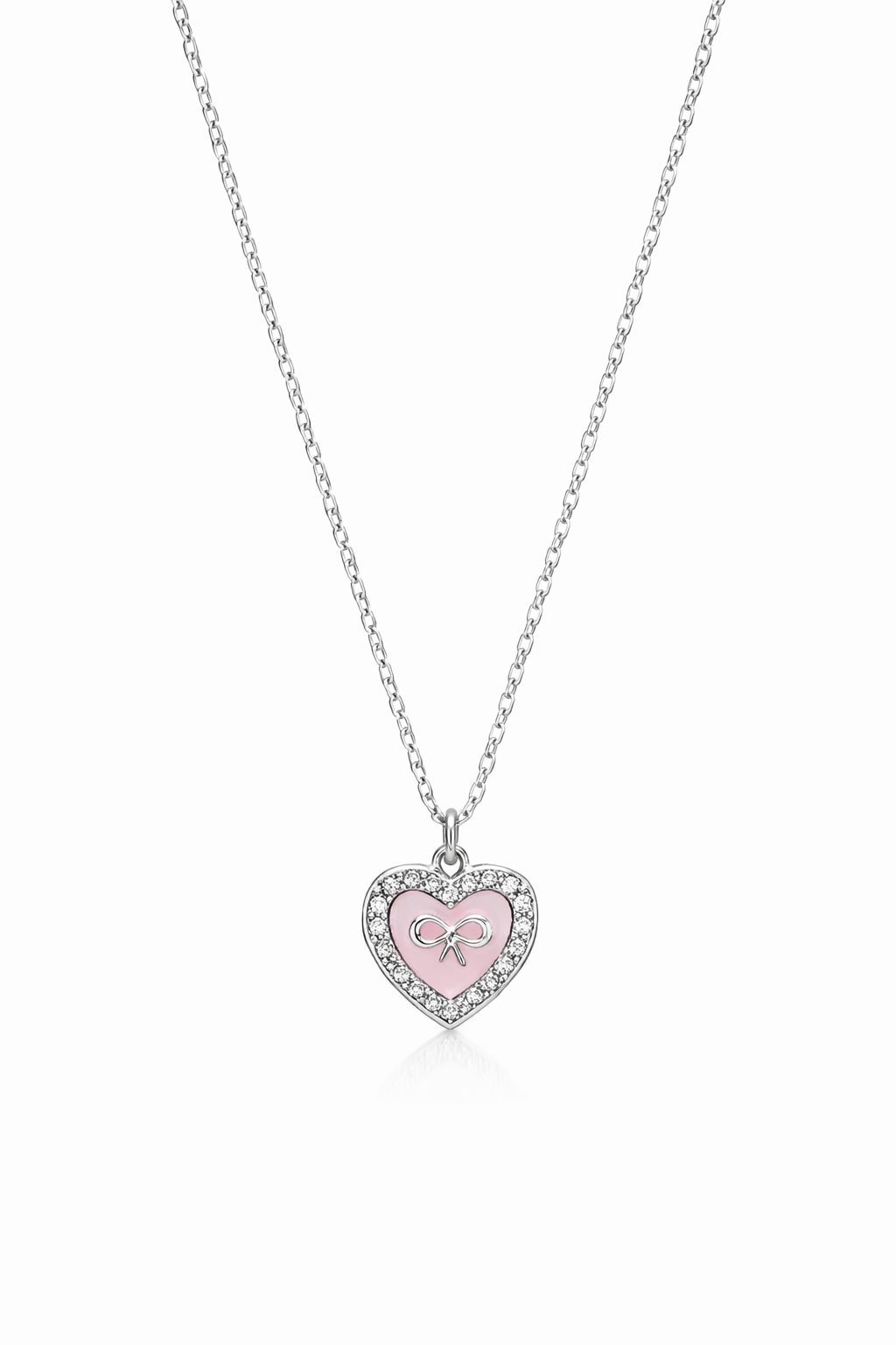 Rhodium Plated Silver Heart Pendant Necklace 45cm 1