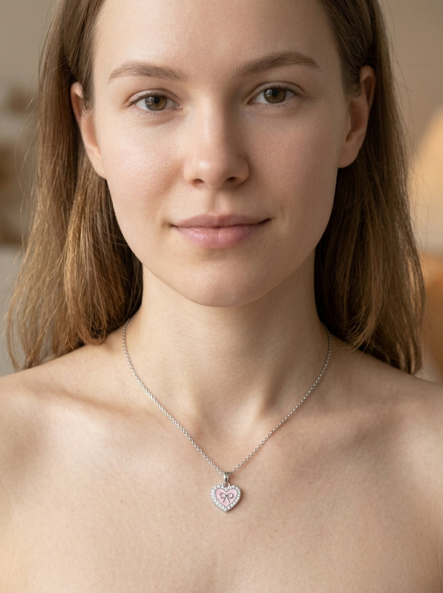 Rhodium Plated Silver Heart Pendant Necklace 45cm 2