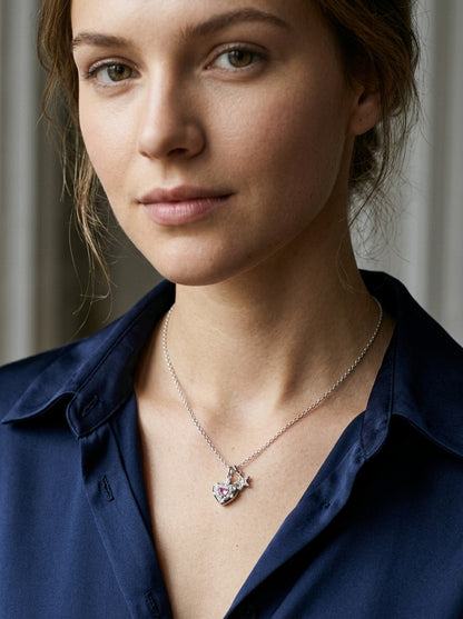 Rhodium Plated Silver Heart & Star Pendant Necklace 45cm 3