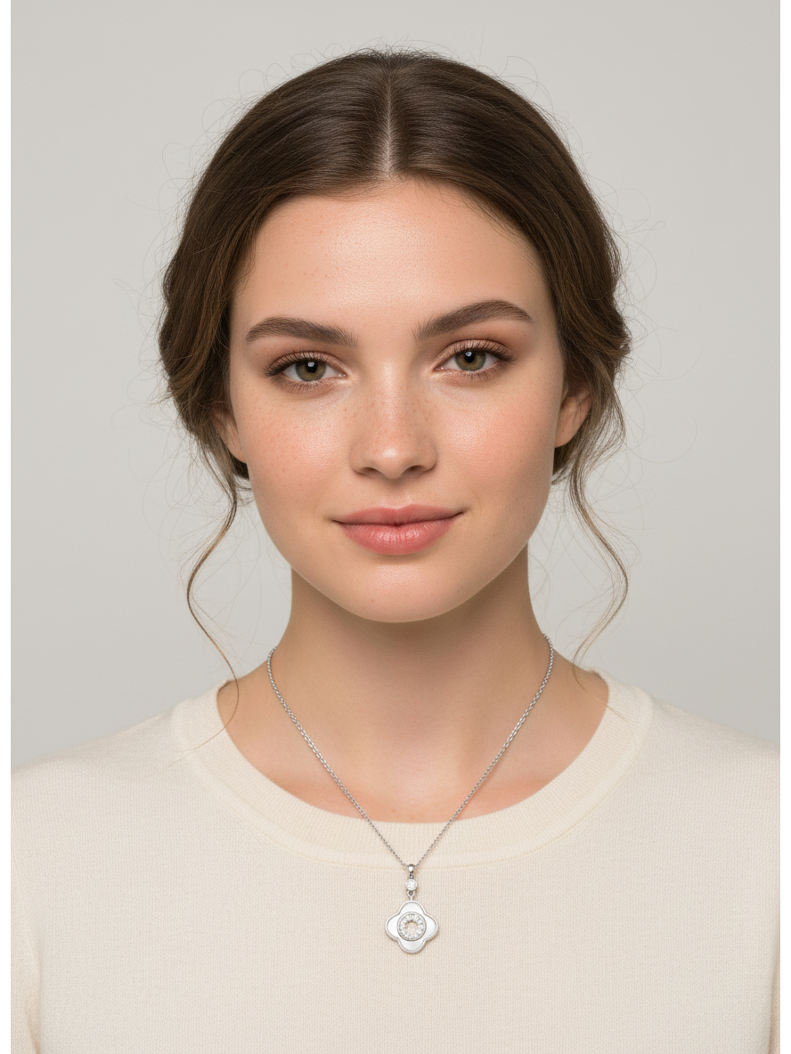 Rhodium Plated Silver Tone Pendant Necklace 45cm 2