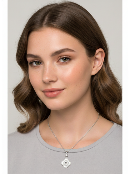 Rhodium Plated Silver Tone Pendant Necklace 45cm 3