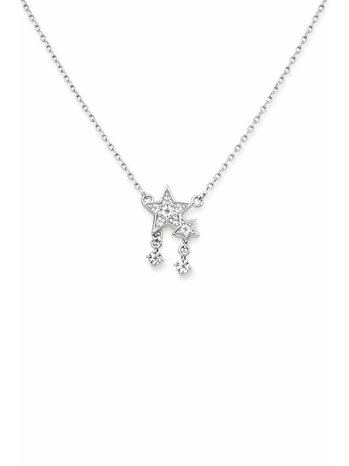 Rhodium Plated Star Pendant Necklace with Zircon Accents, 45cm 1