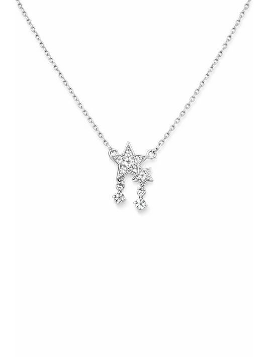 Rhodium Plated Star Pendant Necklace with Zircon Accents, 45cm 1