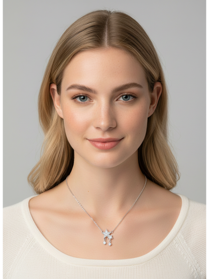 Rhodium Plated Star Pendant Necklace with Zircon Accents, 45cm 2