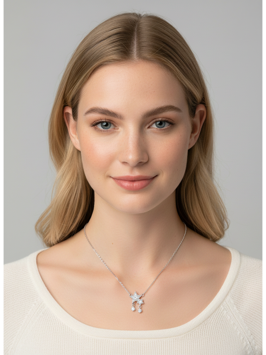 Rhodium Plated Star Pendant Necklace with Zircon Accents, 45cm 2