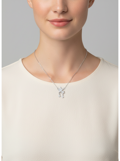 Rhodium Plated Star Pendant Necklace with Zircon Accents, 45cm 3
