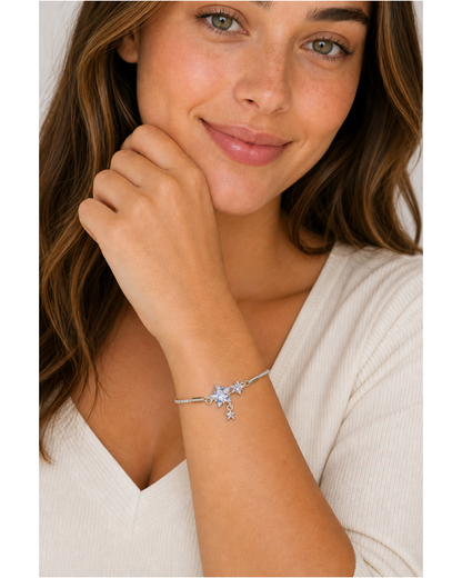 Rhodium Plated Star Zircon Adjustable Bracelet 2