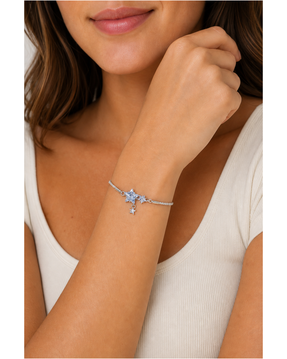 Rhodium Plated Star Zircon Adjustable Bracelet 3