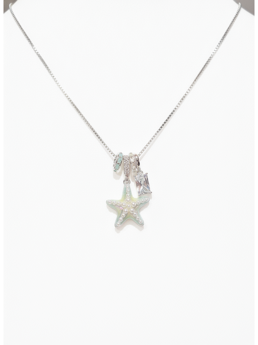 Rhodium Plated Starfish Charm Necklace 1