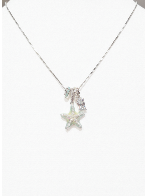Rhodium Plated Starfish Charm Necklace