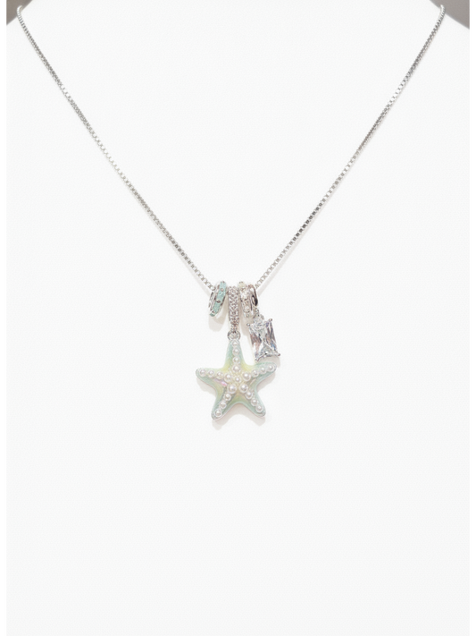 Rhodium Plated Starfish Charm Necklace 1