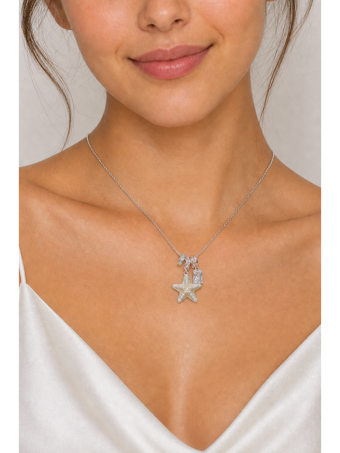 Rhodium Plated Starfish Charm Necklace 3