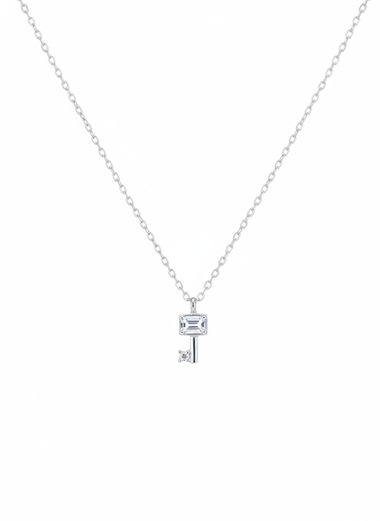 Rhodium Plated Sterling Silver Key Pendant Necklace 1