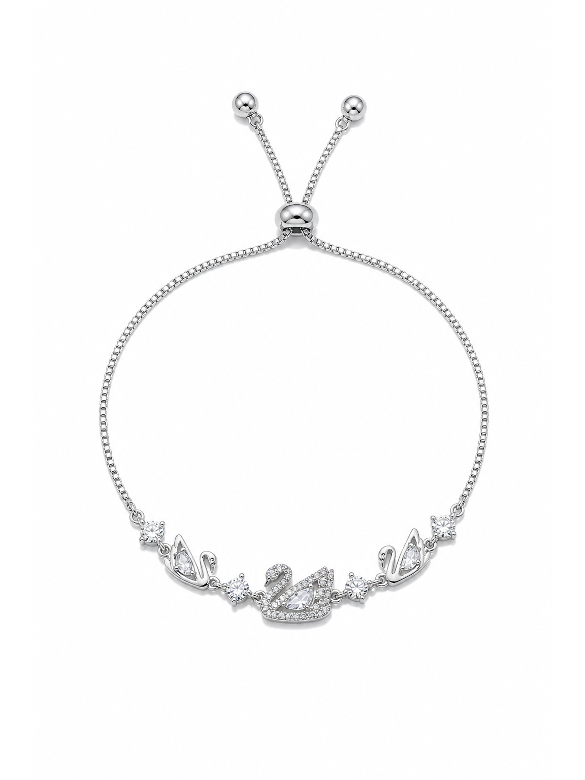 Rhodium Plated Swan Zircon Sliding Bracelet 1