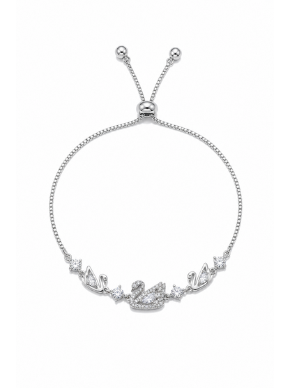 Rhodium Plated Swan Zircon Sliding Bracelet 1
