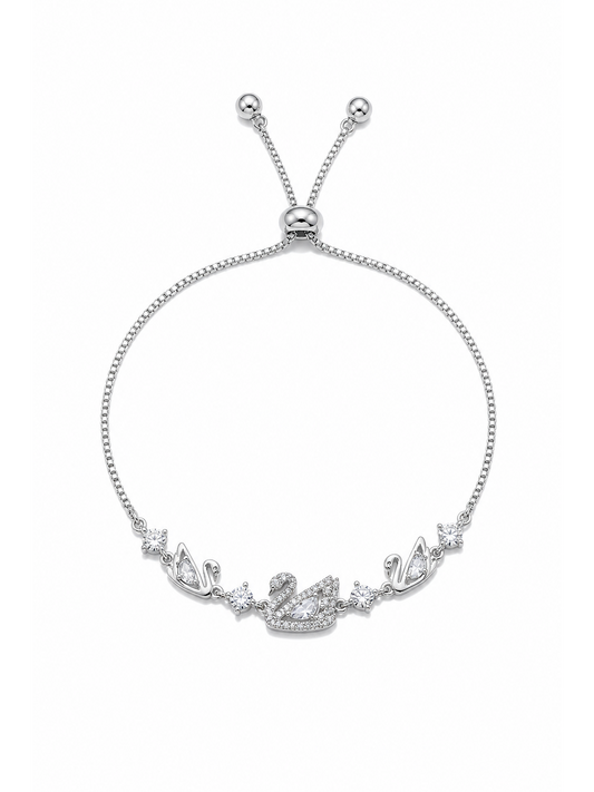 Rhodium Plated Swan Zircon Sliding Bracelet 1