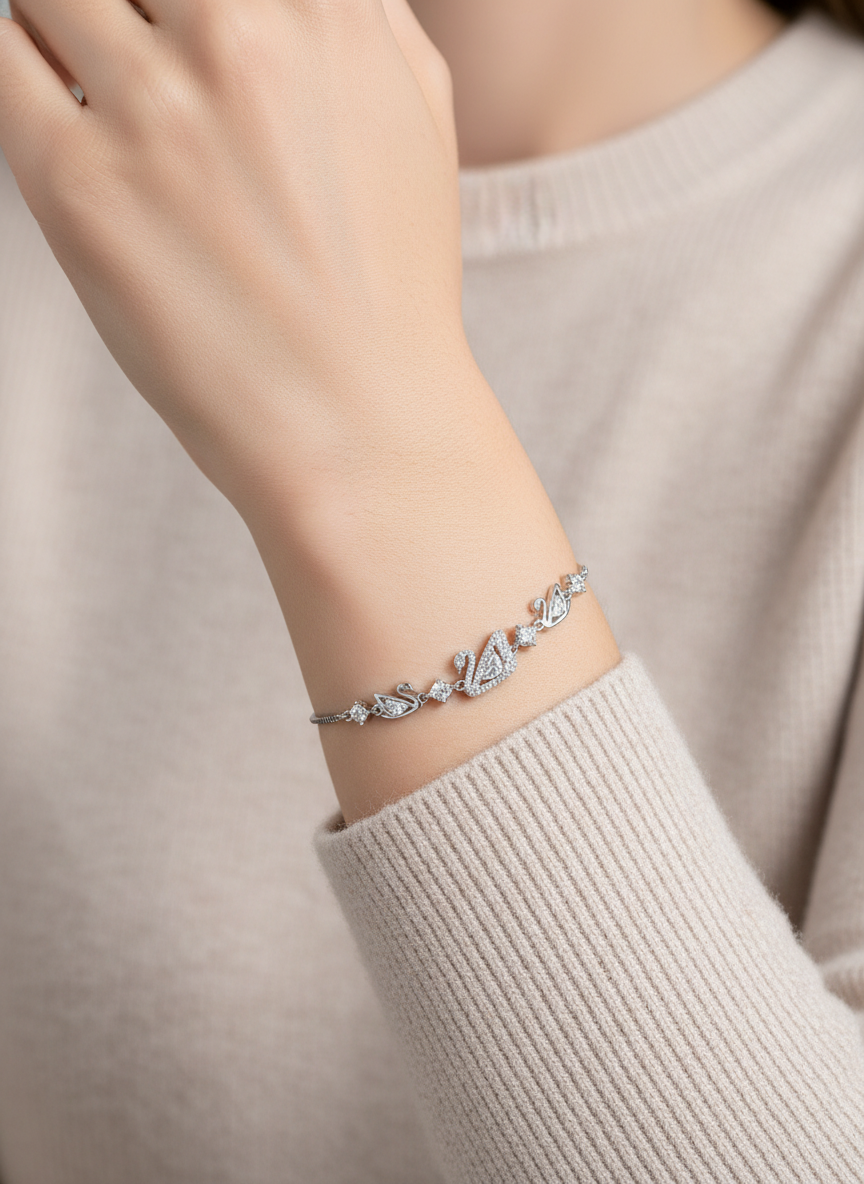 Rhodium Plated Swan Zircon Sliding Bracelet 2