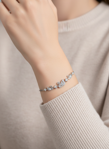 Rhodium Plated Swan Zircon Sliding Bracelet 2