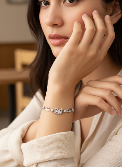 Rhodium Plated Swan Zircon Sliding Bracelet 4