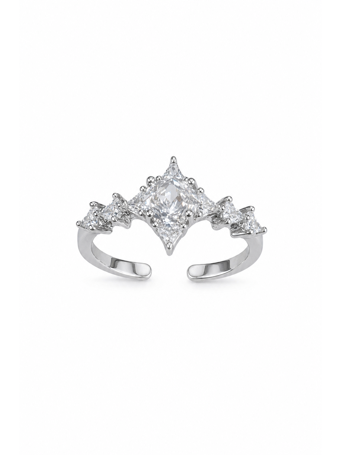 Rhodium Plated White Zircon Star Open Ring 1