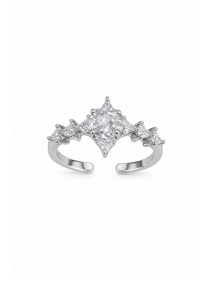Rhodium Plated White Zircon Star Open Ring 1