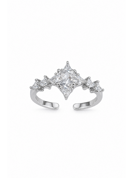 Rhodium Plated White Zircon Star Open Ring 1