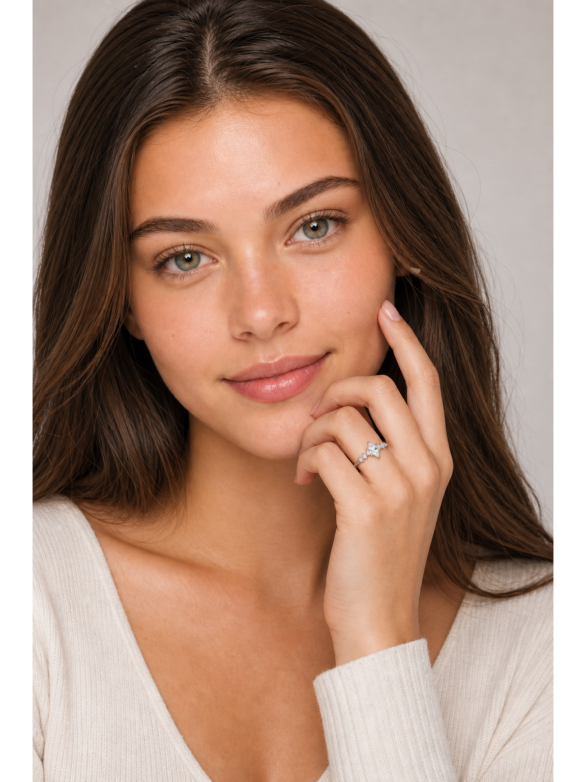 Rhodium Plated White Zircon Star Open Ring 2