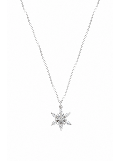 Rhodium Plated Zircon Snowflake Flower Pendant Necklace 1