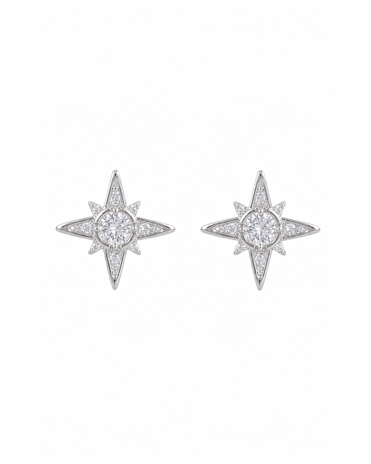 Plated Zircon Star Rhodium with Sterling Silver Posts Earring 1
