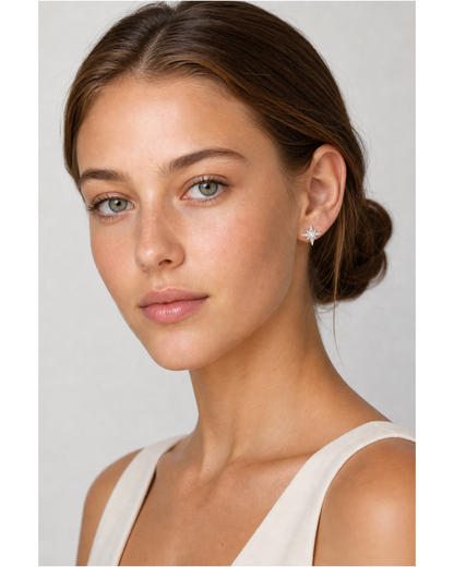 Plated Zircon Star Rhodium with Sterling Silver Posts Earring 3