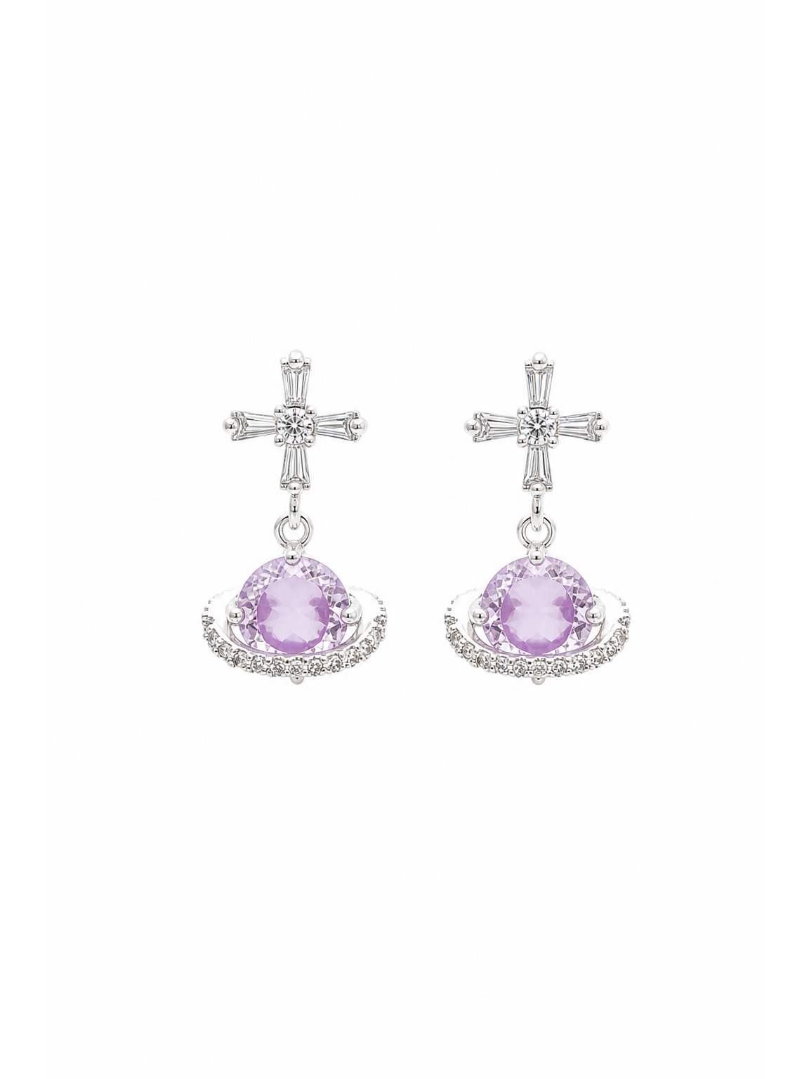 Plated Purple Planet Bow Rhodium with Sterling Silver Posts Earring 1