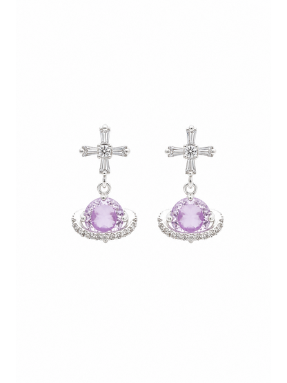 Plated Purple Planet Bow Rhodium with Sterling Silver Posts Earring 1