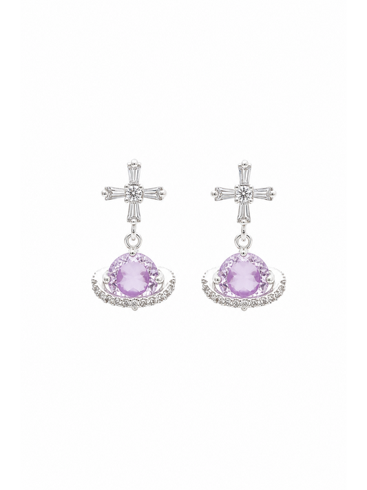 Plated Purple Planet Bow Rhodium with Sterling Silver Posts Earring 1