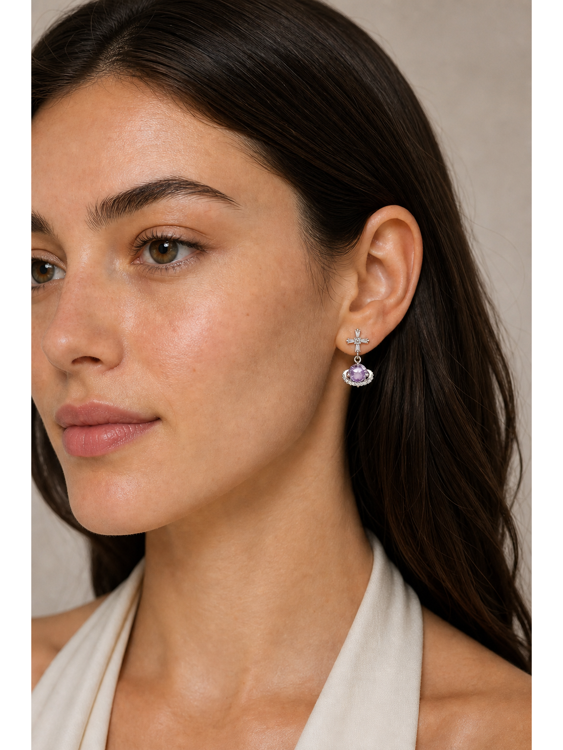 Plated Purple Planet Bow Rhodium with Sterling Silver Posts Earring 3