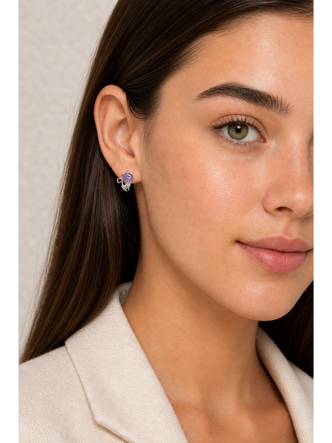 Purple Zircon Cat Rhodium with Sterling Silver Posts Earring 3