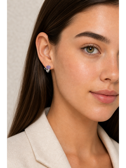 Purple Zircon Cat Rhodium with Sterling Silver Posts Earring 3