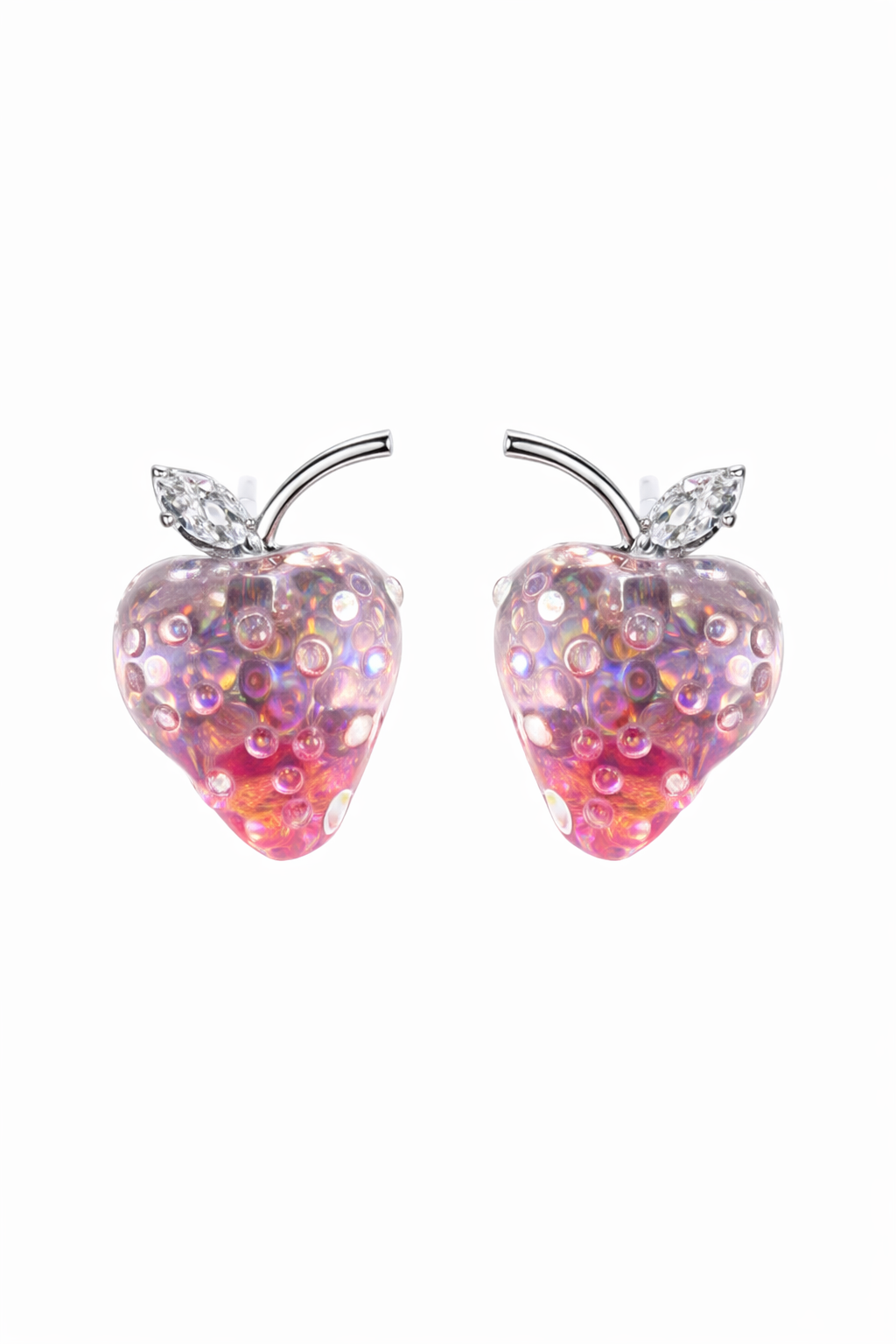 Plated Strawberry With Zircon Accent Rhodium with Sterling Silver Posts Earring 1