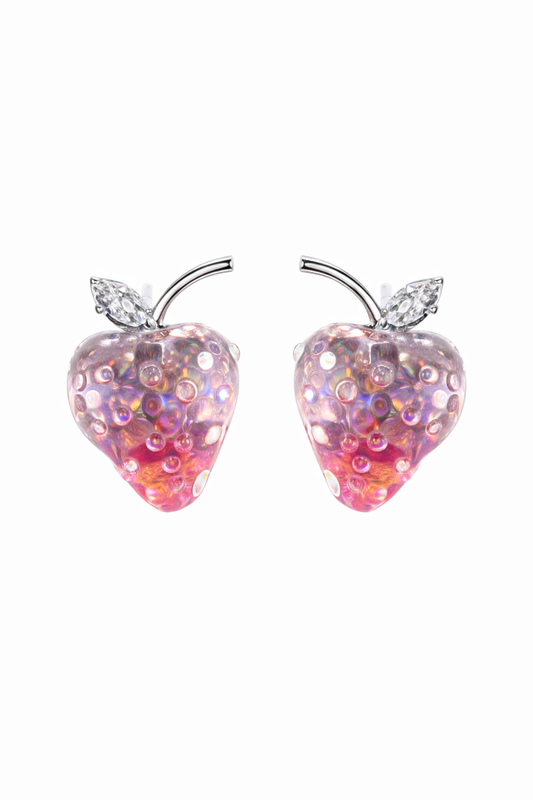 Plated Strawberry With Zircon Accent Rhodium with Sterling Silver Posts Earring 1