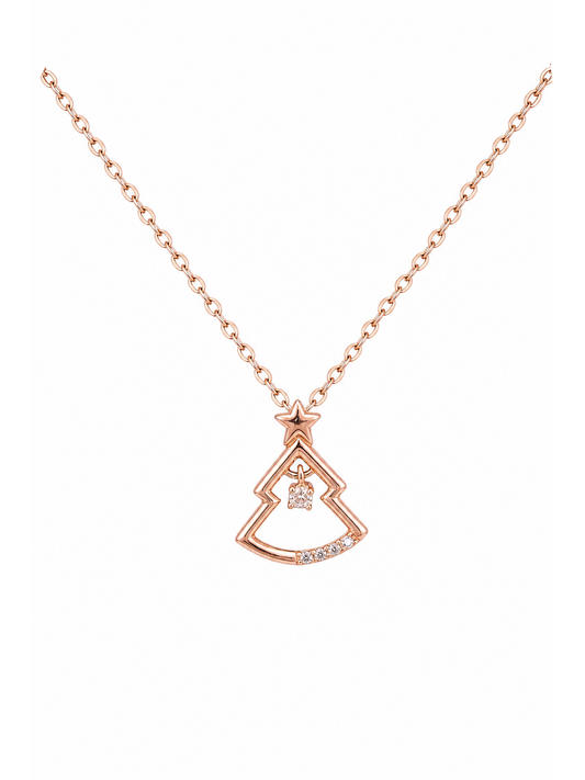 Rose Gold Plated Christmas Tree Sterling Silver Necklace 1