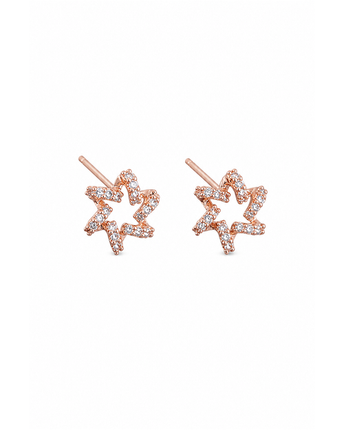 Open Star Zircon Rose Gold with Sterling Silver Posts Earring