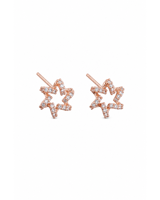 Open Star Zircon Rose Gold with Sterling Silver Posts Earring 1