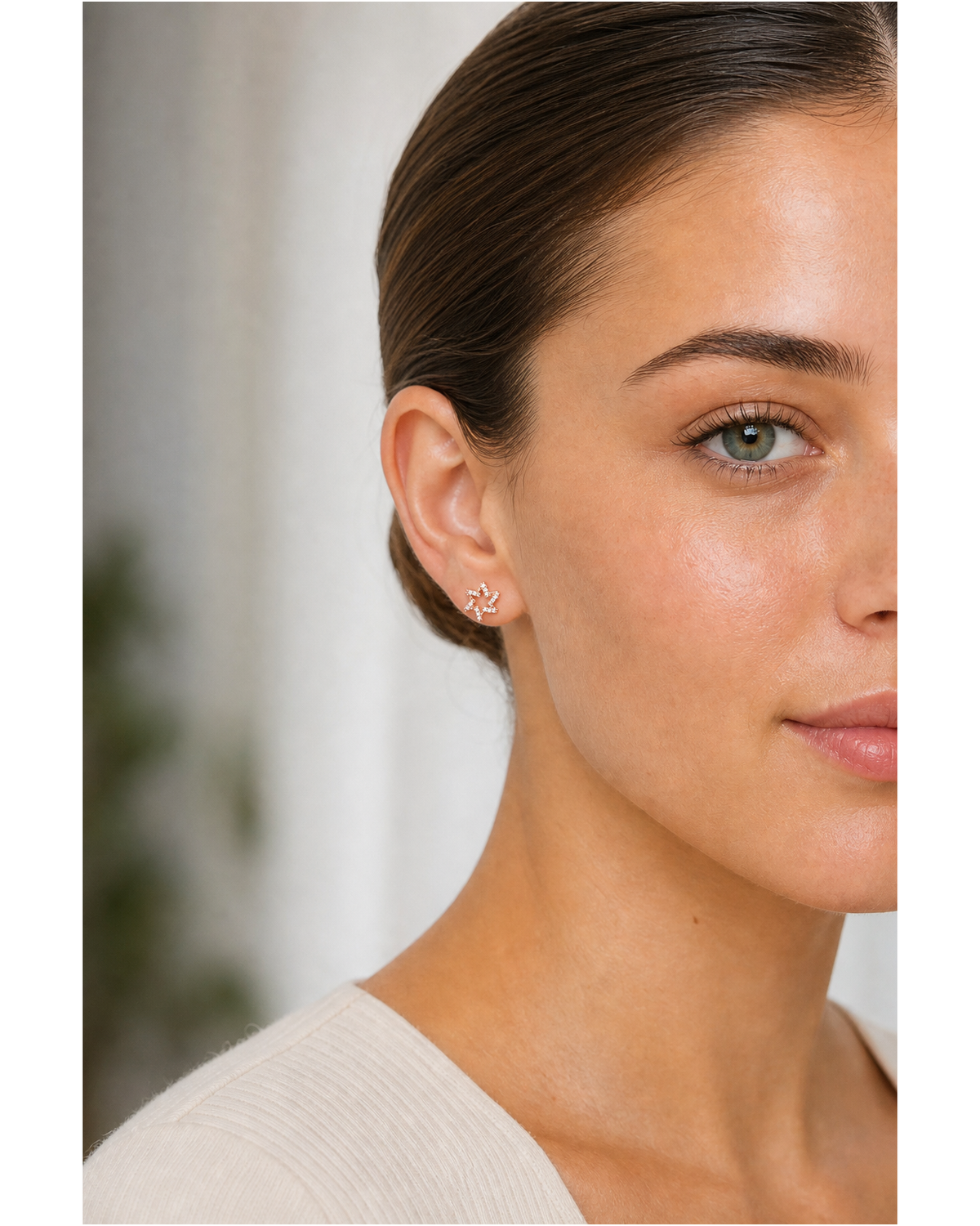Open Star Zircon Rose Gold with Sterling Silver Posts Earring 3
