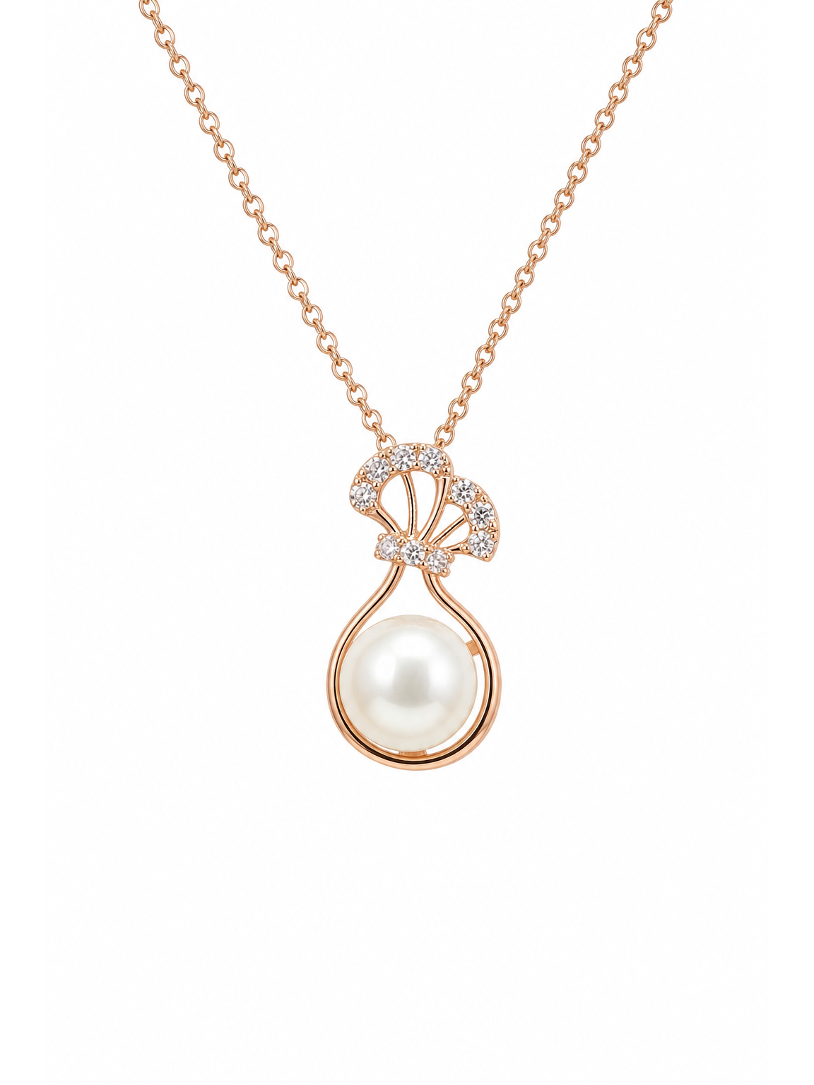 Elegant Rose Gold Plated Pearl Pendant Necklace 1