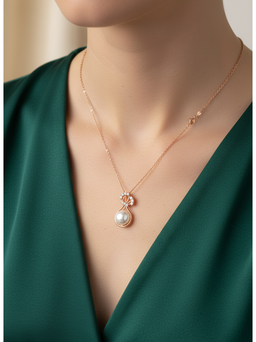 Elegant Rose Gold Plated Pearl Pendant Necklace 3
