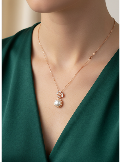Elegant Rose Gold Plated Pearl Pendant Necklace 3